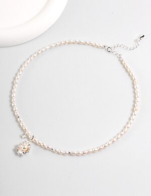 Lotus Dewdrop Necklace - White gold color