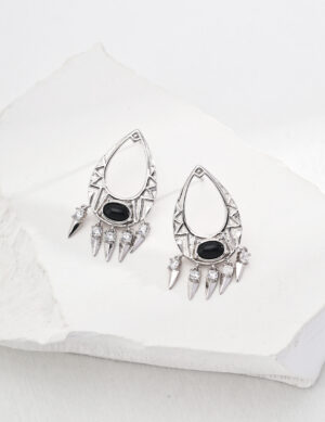Tribal Gem Earrings - White gold color