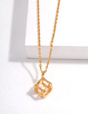 Rubik's Cube Necklace - Retro gold color