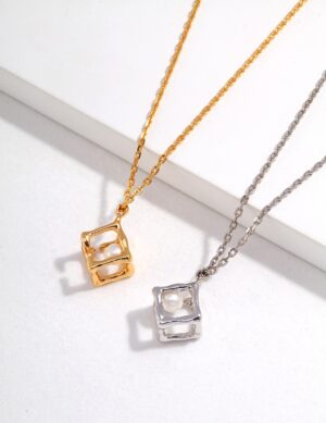 Rubik's Cube Necklace - White gold color