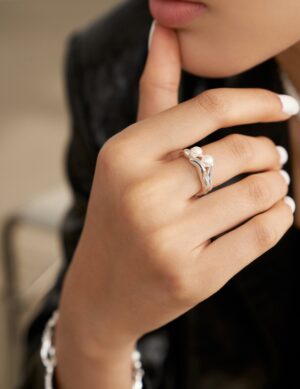 Glistening Pebbles Ring - White gold color