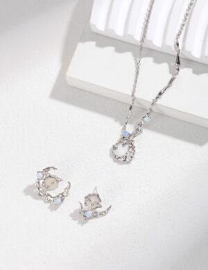 Hidden Moon Necklace - White gold color